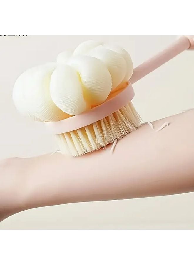 Pink Long Handle Shower Brush Loofah And Bristle Back Scrubber For Exfoliation And Massage Men Women - Image 2